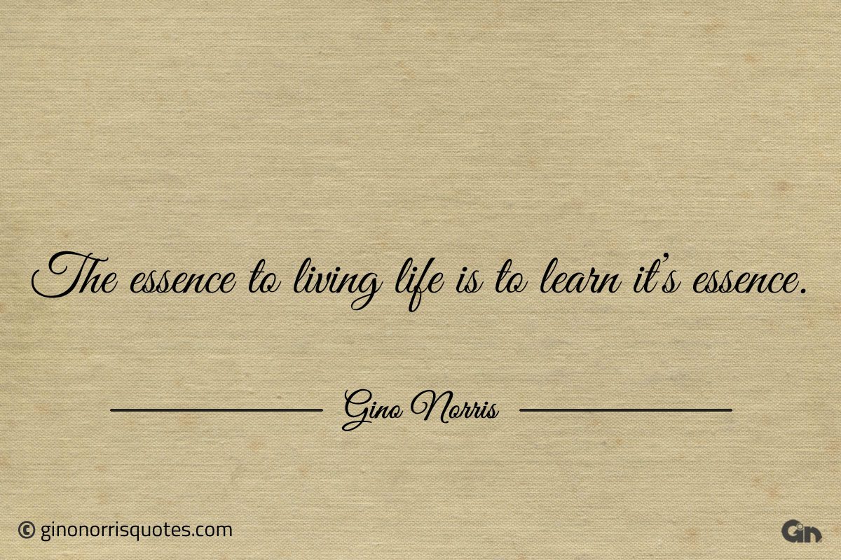 The essence to living life is to learn its essence ginonorrisquotes